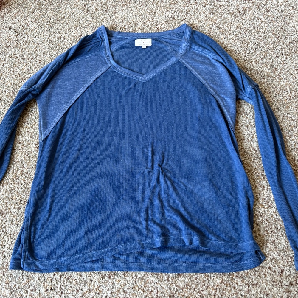Blue Long Sleeve V-Neck Top